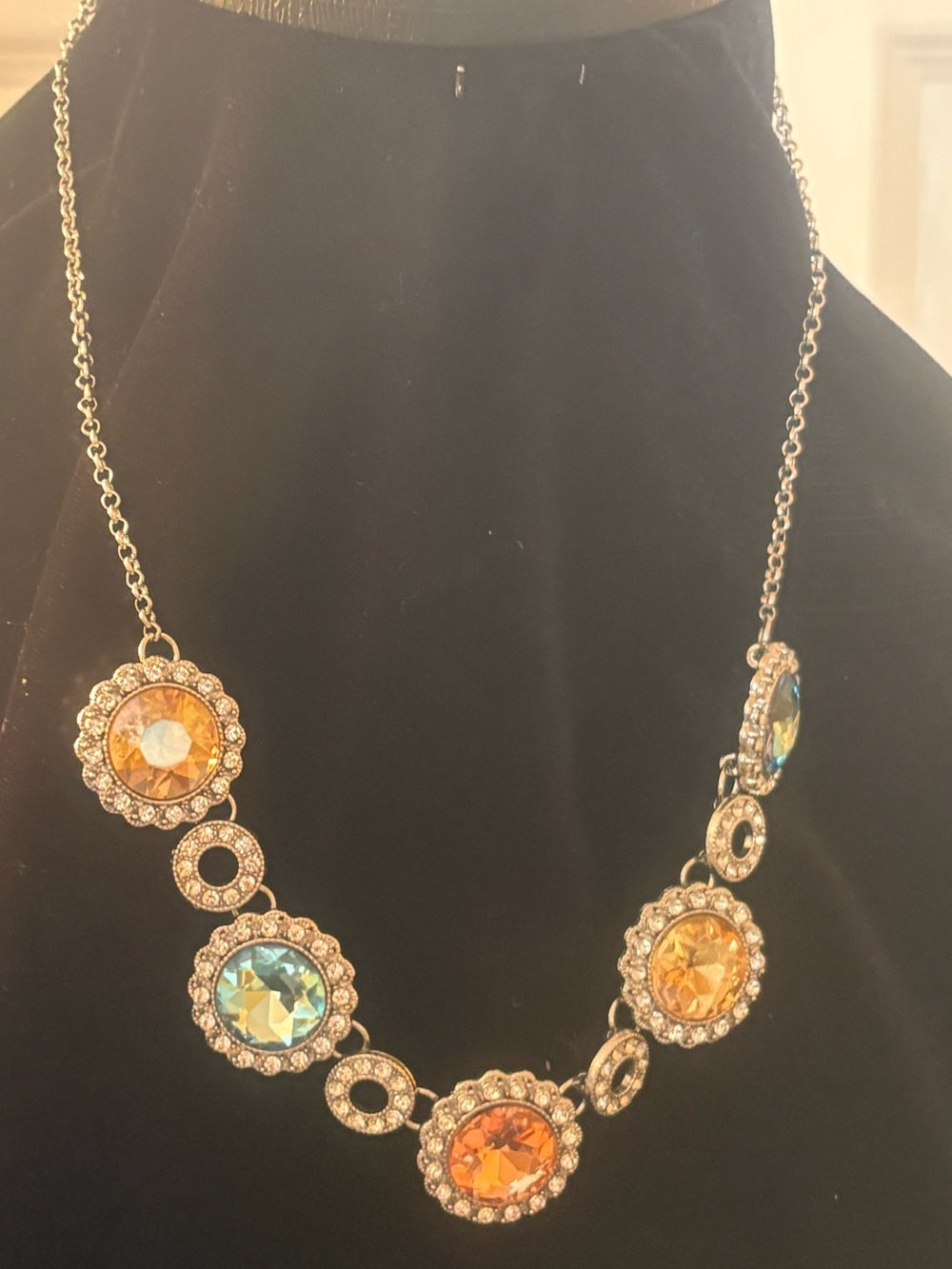 Crystal Floral Statement Necklace in Amber & Aqua - Women Jewelry